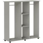 Grey six-wheel open wardrobe – HOMCOM double-layer movable shelves create a multifunctional, spacious, and mobile clothing storage solution.
